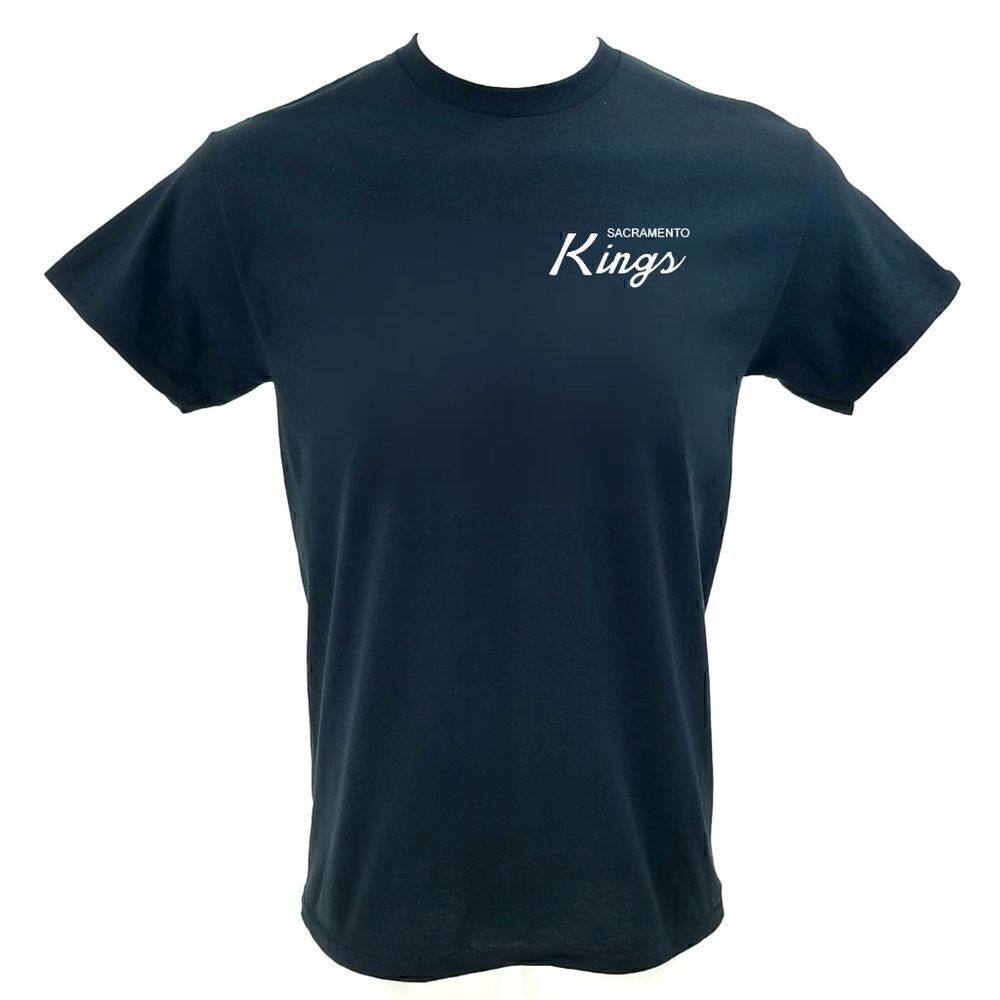 SACRAMENTO KINGS Double Script Retro Logo BLACK Basketball Jersey Tee - vintage